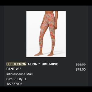 Lululemon Align High-Rise Pant in Inflorescence Multi - 28 inch, size 8
